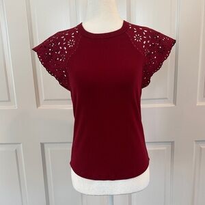 Rebecca Taylor Burgundy Eyelet Sleeve Blouse